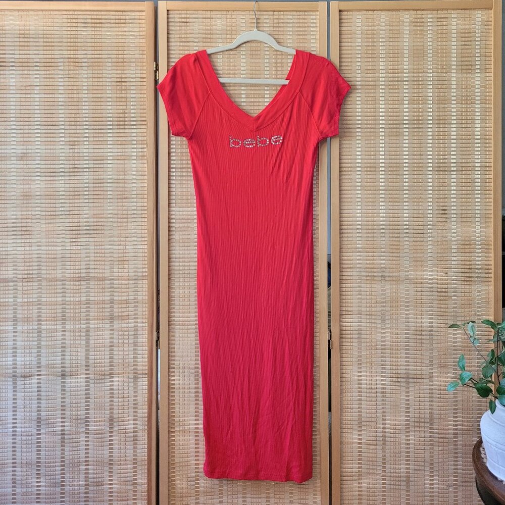 BEBE Short Sleeve Logo Dress